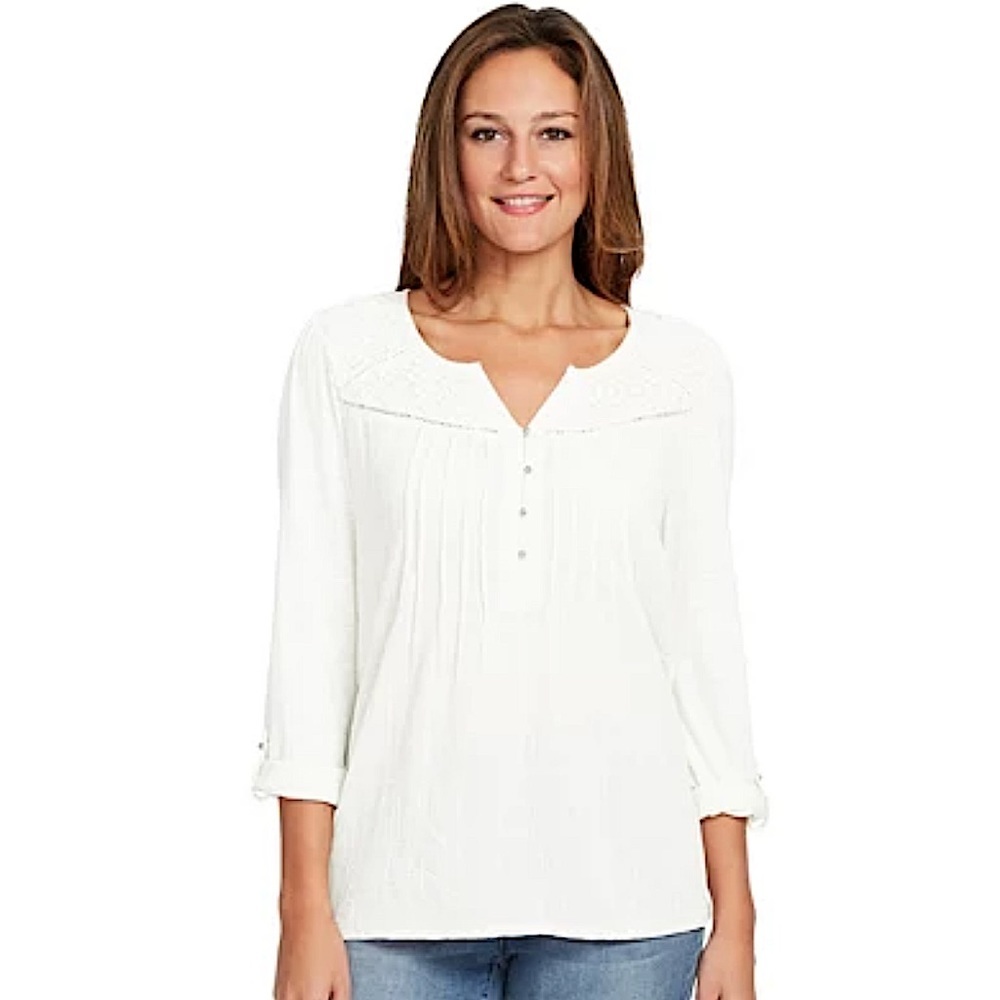 Gloria Vanderbilt Lace Trim Peasant Blouse Top